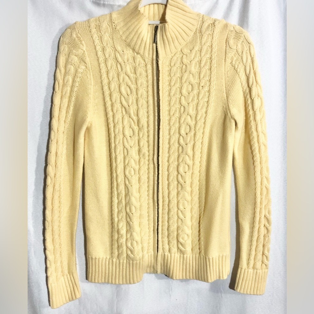 L.L. Bean Yellow Cable Knit Zip Front Cardigan